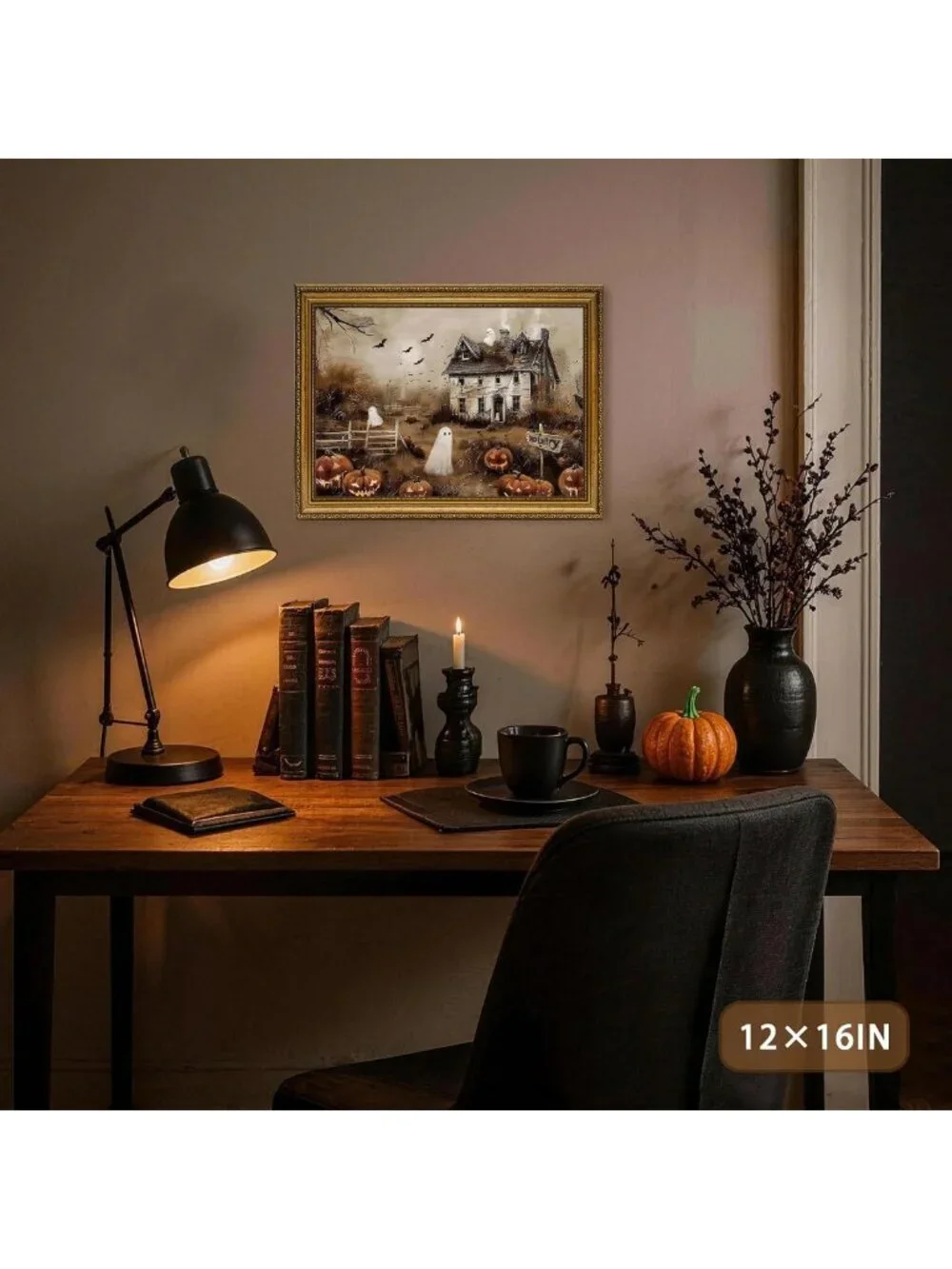 Haunted House Ghost Wall Art Canvas Print - Spooky Halloween Decor 16x24